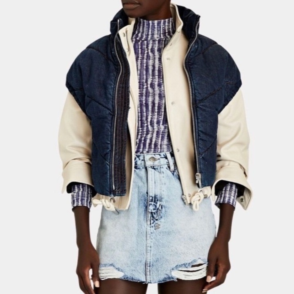 NWT IRO Cabray Quilted Denim Puffer Vest Dark Blue Wash sz 4 Zip Front Pocketed‎